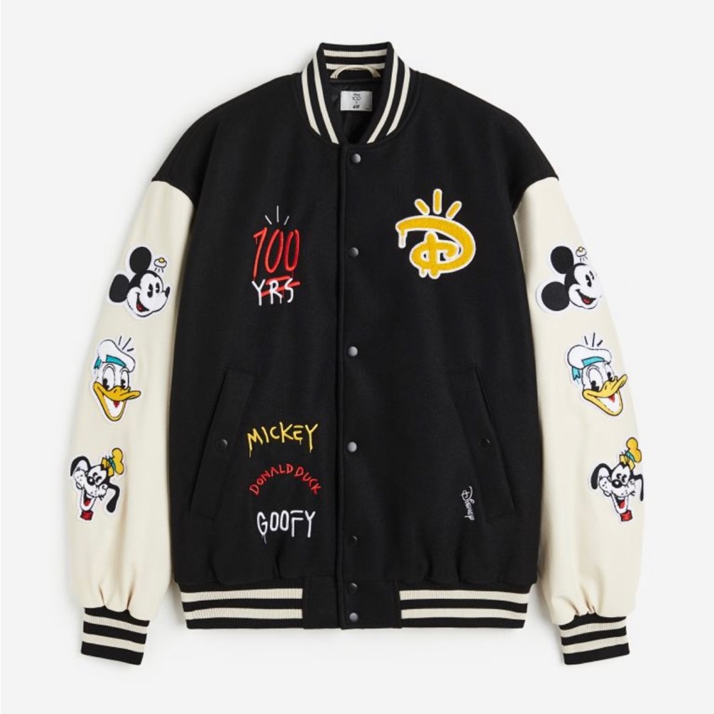 *NEW* Adult M Disney100 H&M Embroidered Baseball Varsity Jacket